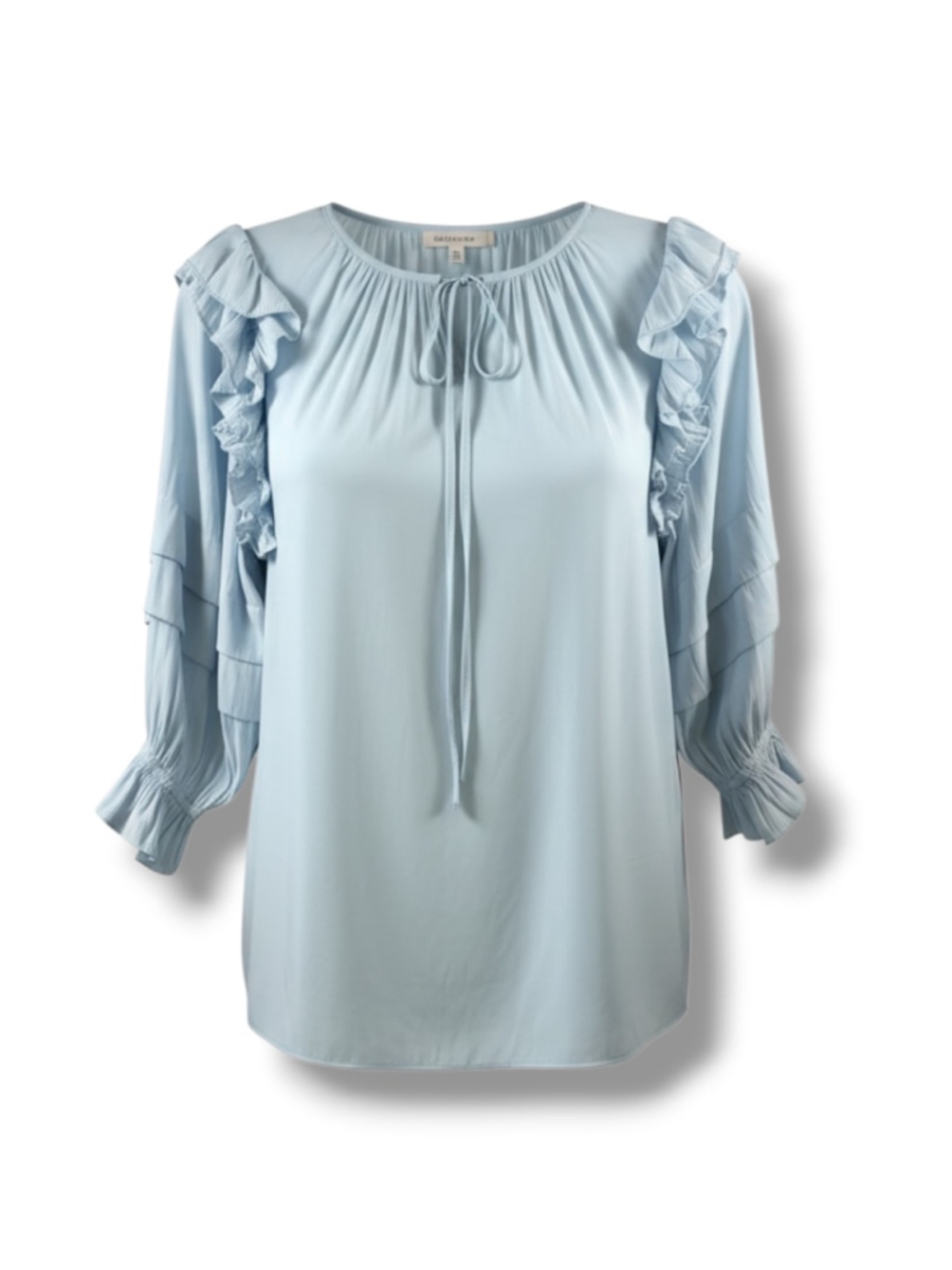 Ramy Brook Blouse Ruffle Sleeve Tie Neck in Light Blue Size S